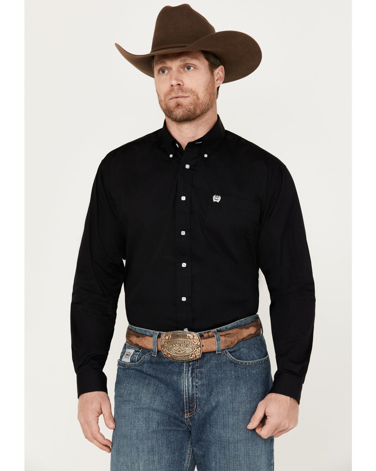 Cinch Men's Solid Long Sleeve Button-Down Western Shirt, Black, hi-res