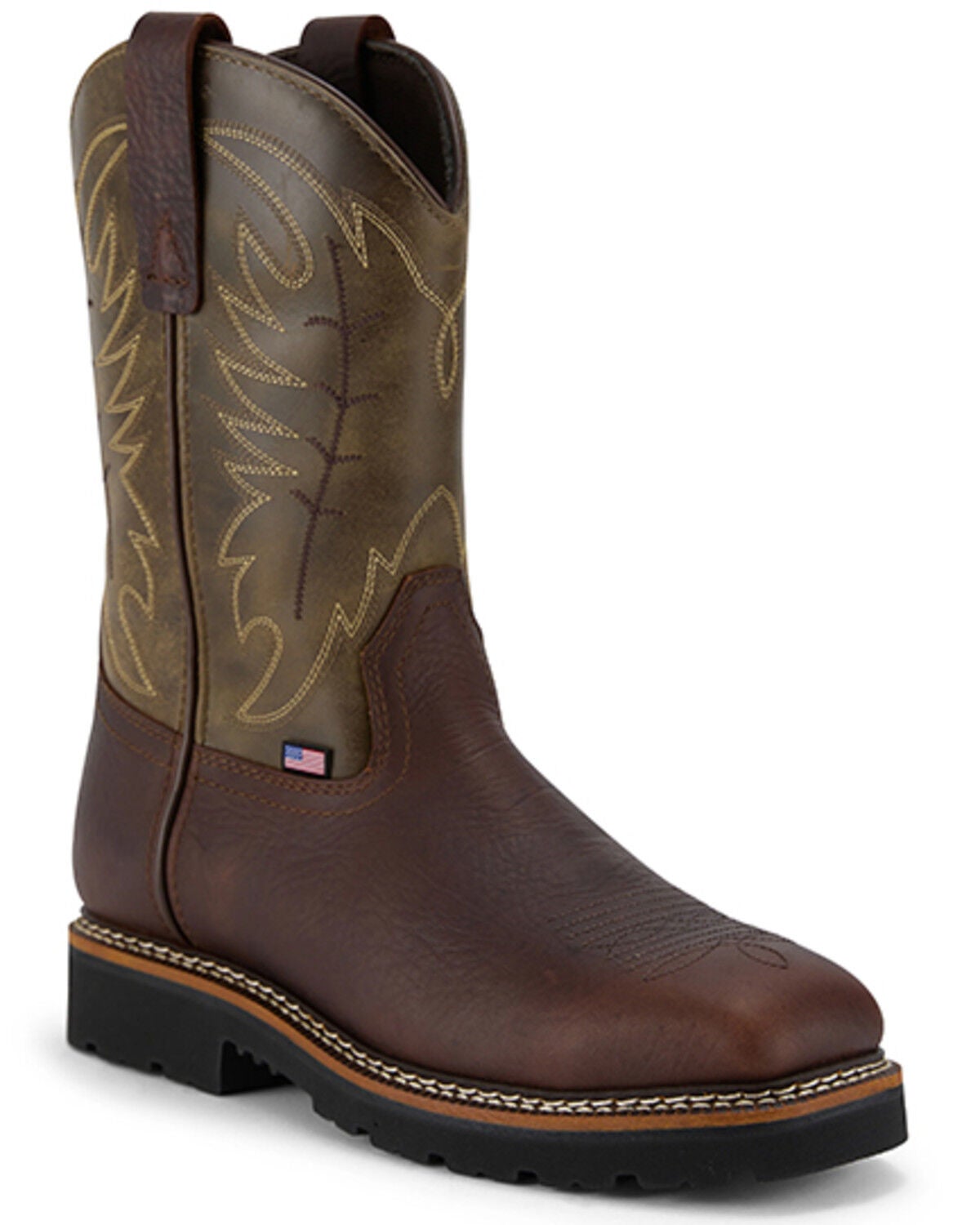US Boot Men's Waterproof Pull-On Work Boots - Steel Toe, Brown, hi-res