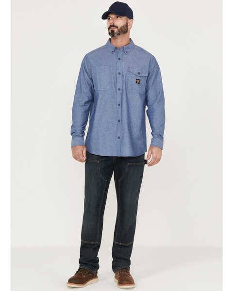 Image #2 - Hawx Men's Chambray Sun Protection Long Sleeve Button-Down Western Shirt , Blue, hi-res