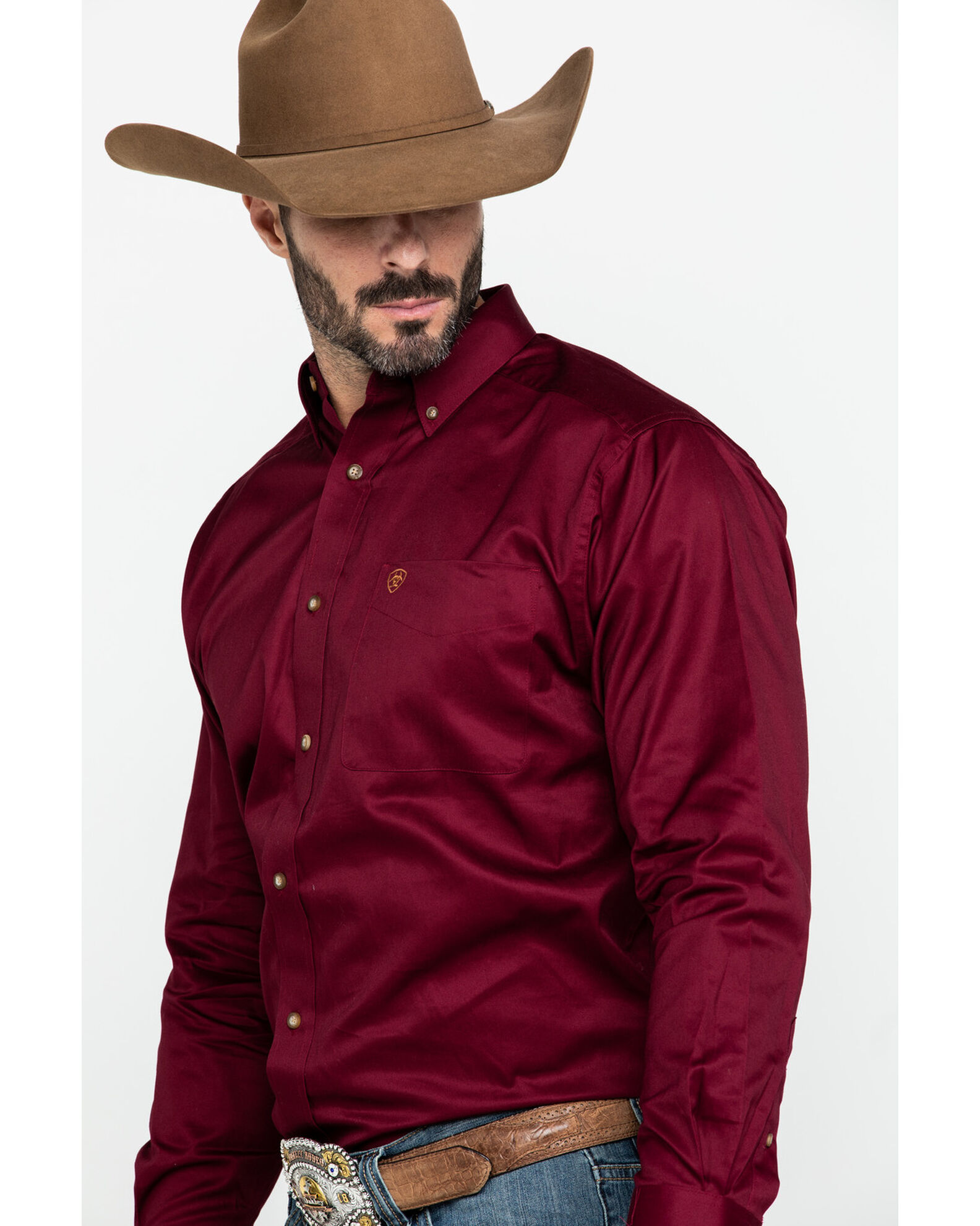 Product Name: Ariat Men's Burgundy Solid Twill Long Sleeve Western Shirt