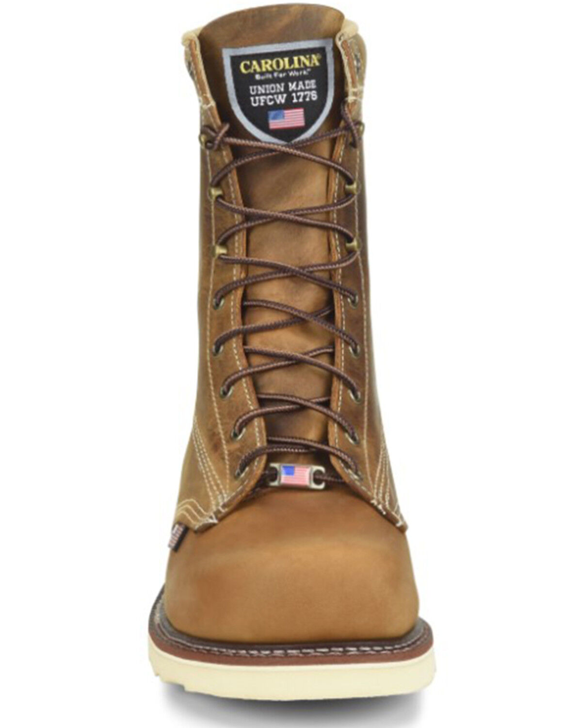 Image #3 - Carolina Men's 8" AMP USA Lace-Up Work Boots - Steel Toe, Brown, hi-res