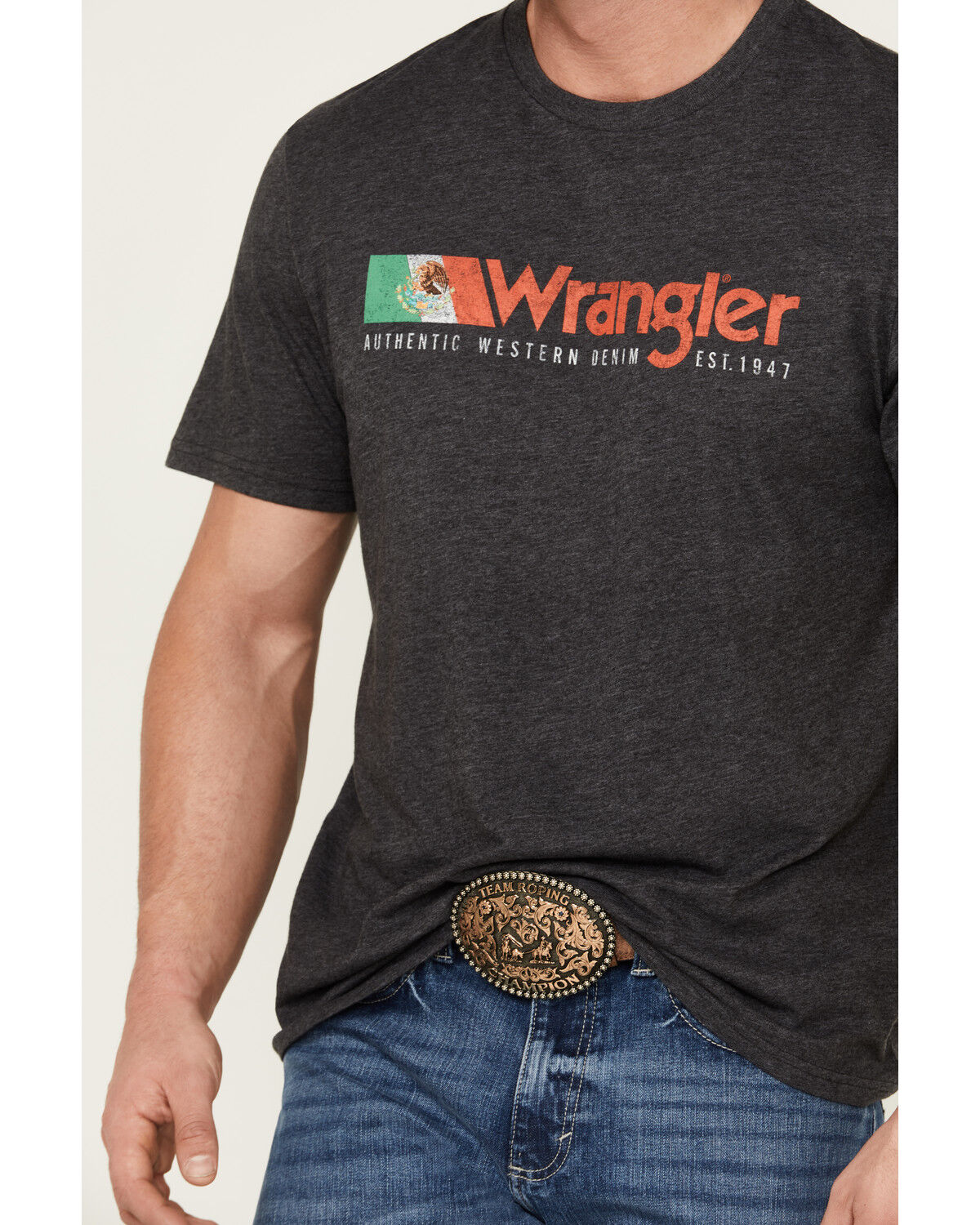Image #3 - Wrangler Men's Mexico Flag Logo Short Sleeve Graphic Print T-Shirt, Charcoal, hi-res