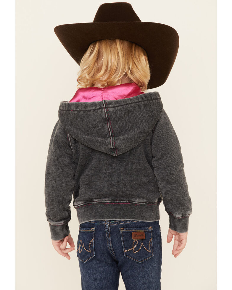 Cowgirl Hardware Toddler Girls' Wild & Free Zip-Front Hoodie , Black, hi-res