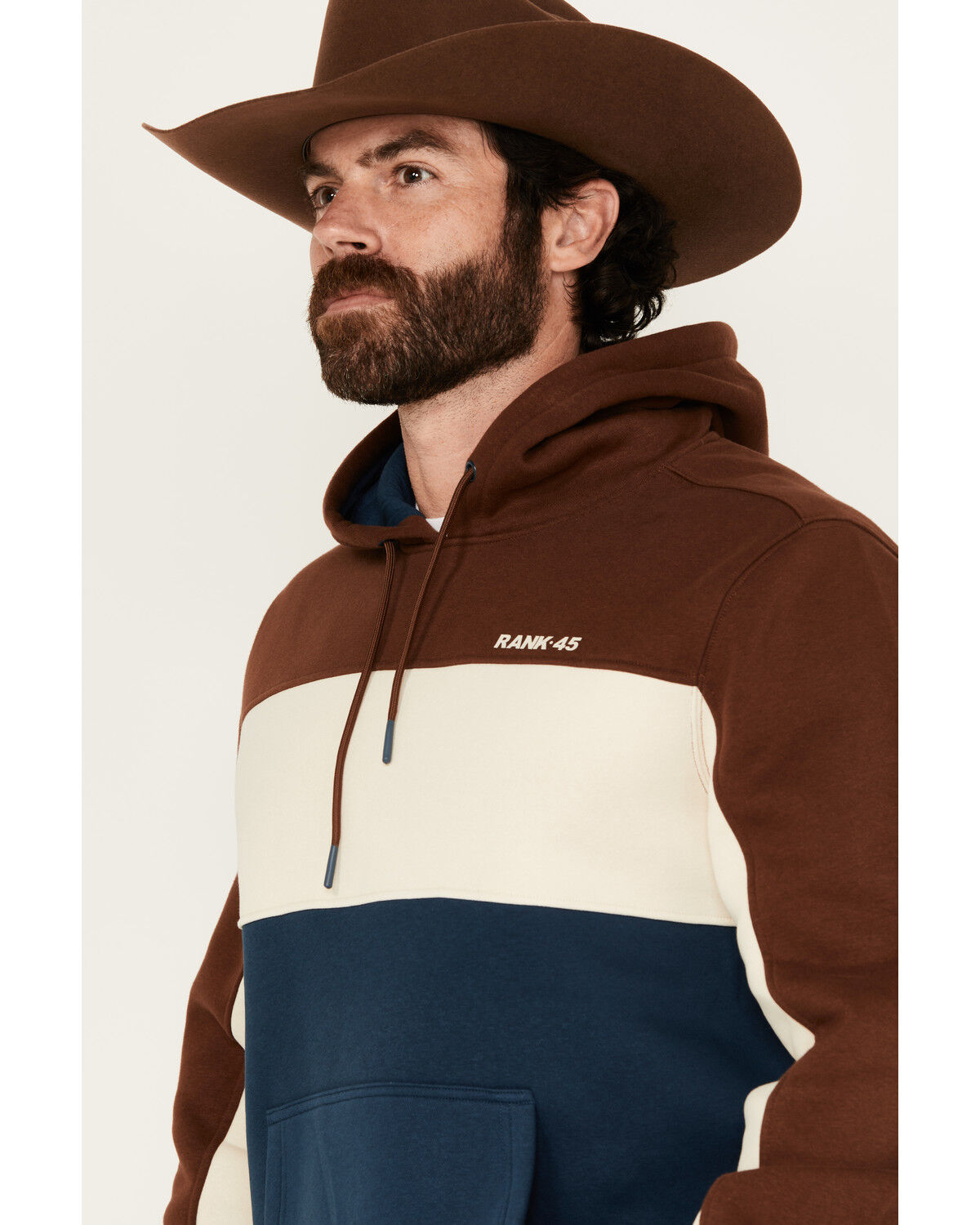 Image #2 - RANK 45® Men's Triple Color Block Hooded Sweatshirt, Tan, hi-res