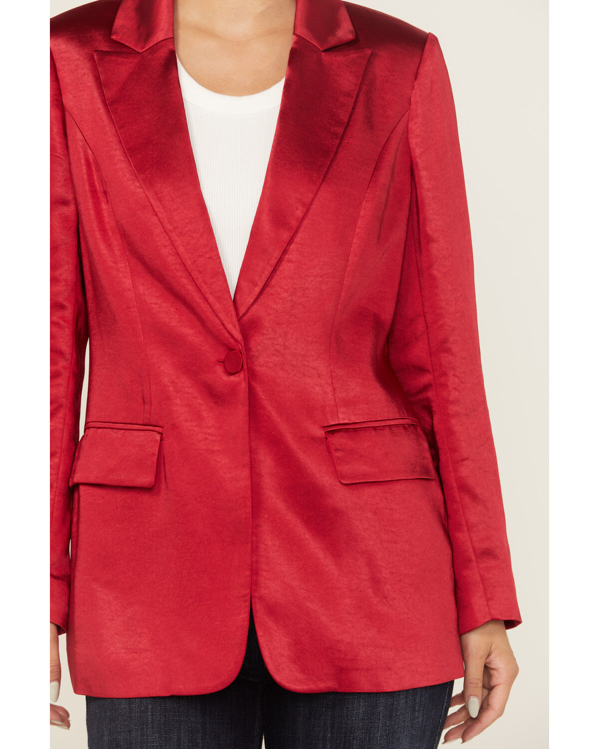 Image #3 - Skies are Blue Women's Satin Blazer, Red, hi-res