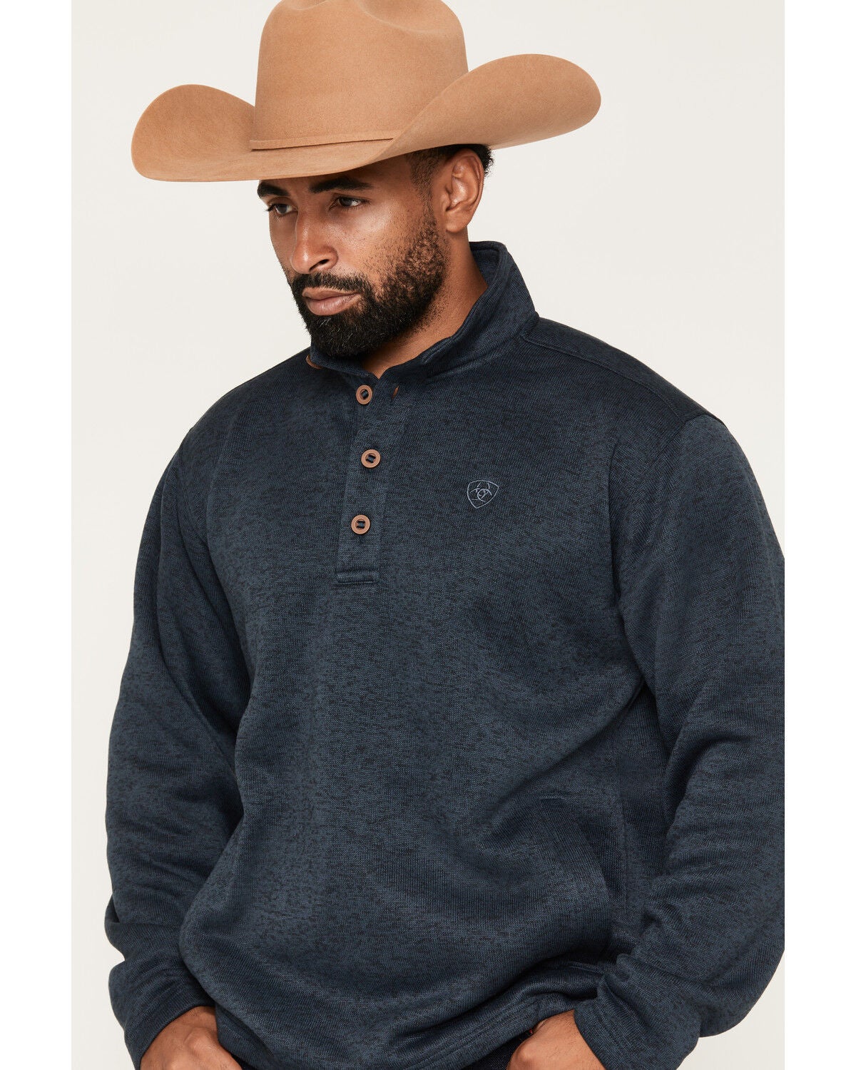Image #2 - Ariat Men's Caldwell 1/4 Button-Down Pullover, Blue, hi-res