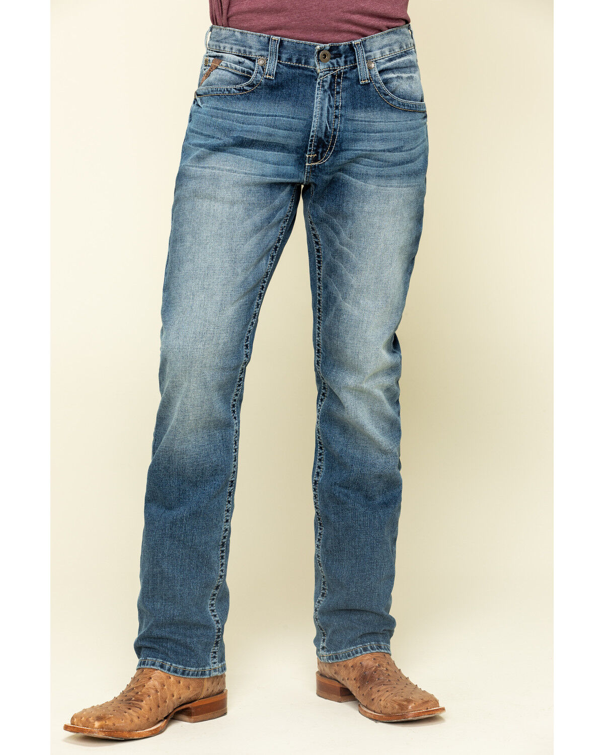 Image #2 - Ariat Men's M4 Dakota Low Stretch Stackable Slim Straight Jeans, Blue, hi-res