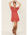 Image #2 - Lush Women's Ditsy Floral Print Dolman Dress, Red, hi-res