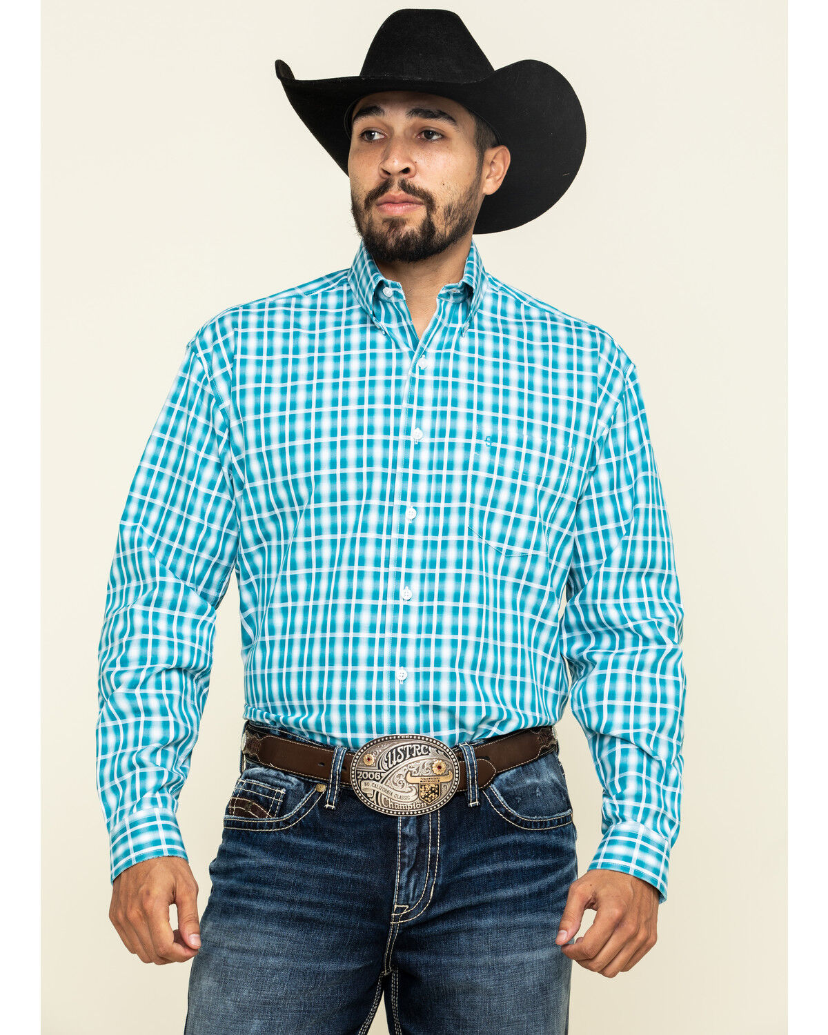 Image #1 - Stetson Men's Cross Walk Ombre Plaid Button Long Sleeve Western Shirt, , hi-res