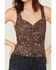 Image #3 - Originality Women's Printed Lace Twist Front Tank Top, Brown, hi-res
