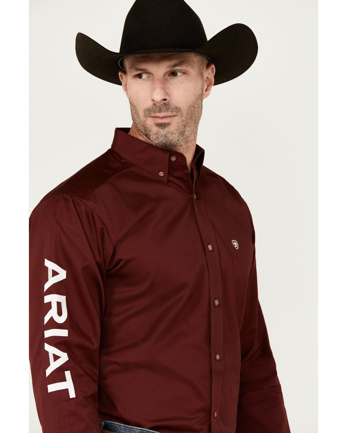 Ariat Men's Team Logo Twill Fitted Long Sleeve Button-Down Western Shirt, Burgundy, hi-res