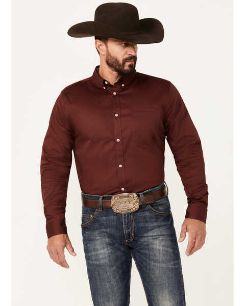 Cody James Men's Basic Twill Long Sleeve Button-Down Performance Western Shirt, Wine, hi-res