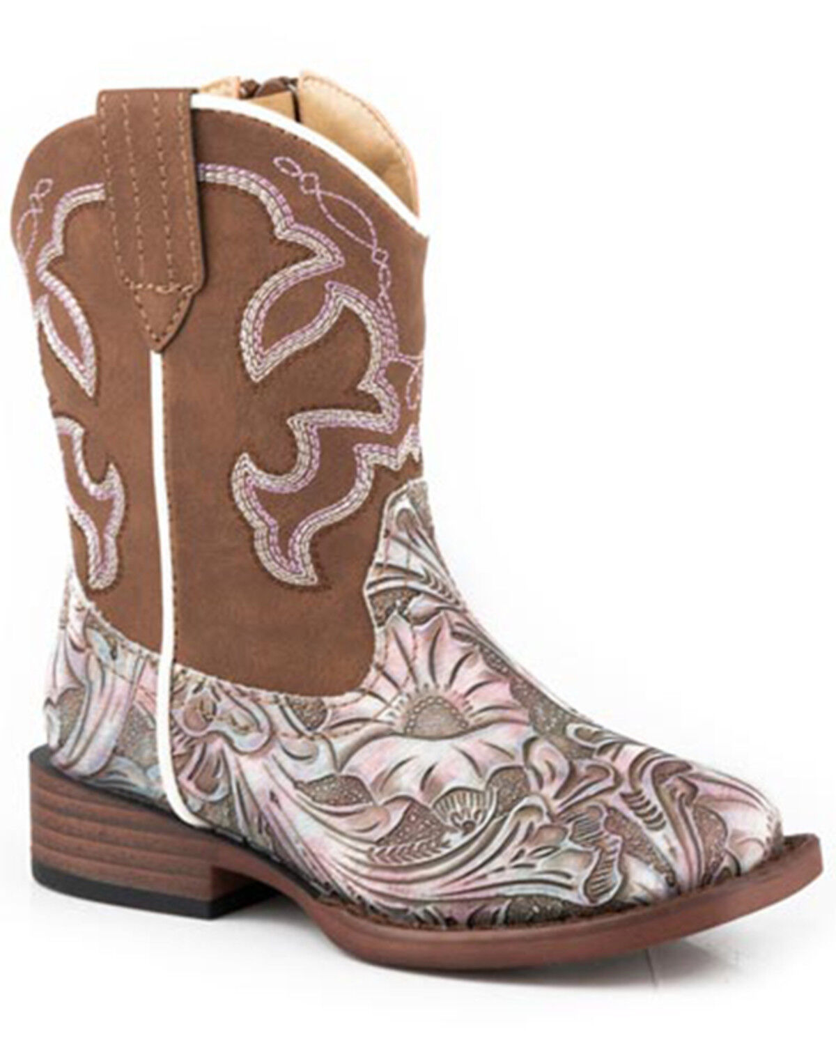 Image #1 - Roper Toddler Girls' Raya Floral Western Boots - Square Toe, Purple, hi-res