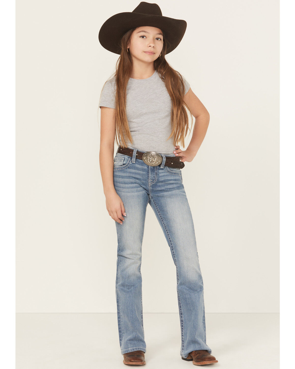 Image #3 - Miss Me Girls' Floral Embroidered Medium Wash Bootcut Stretch Denim Jeans, Medium Wash, hi-res
