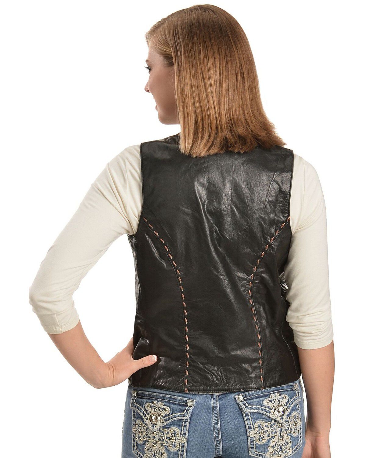 Image #3 - Kobler Floral Tooled Leather Vest, Black, hi-res
