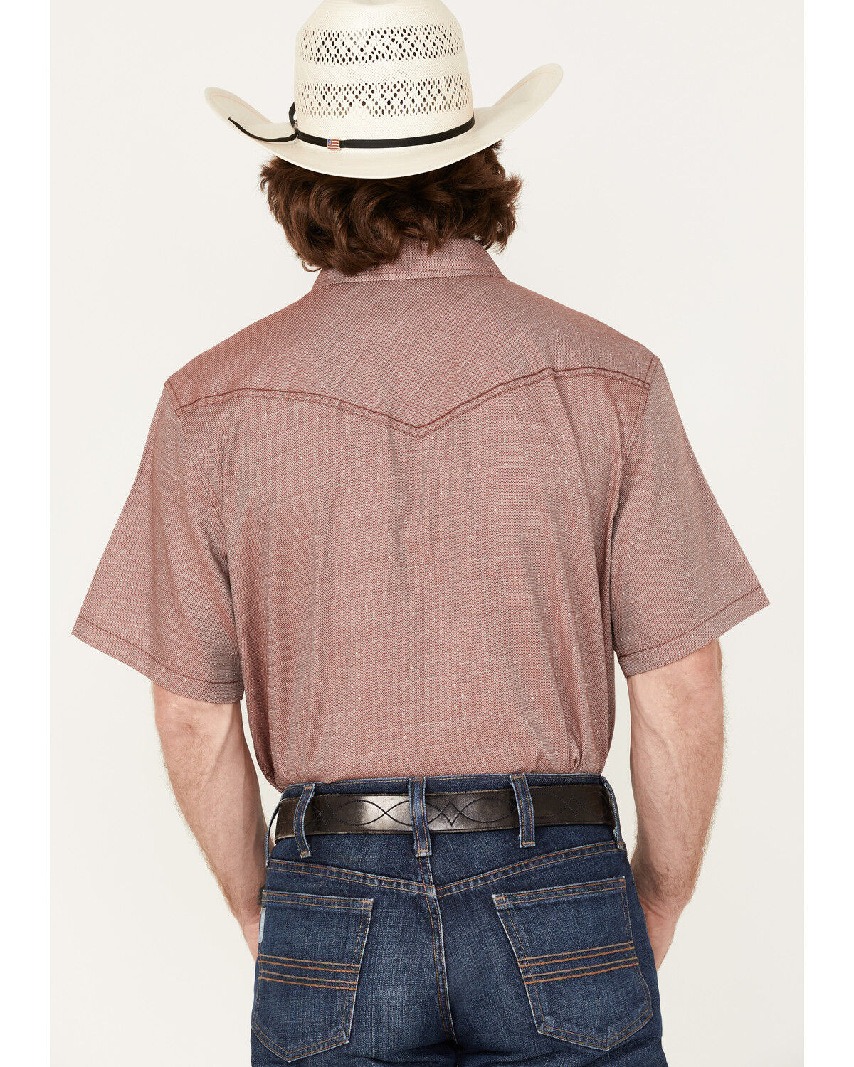 Image #4 - Cody James Men's Flock Solid Pearl Snap Western Shirt, Burgundy, hi-res