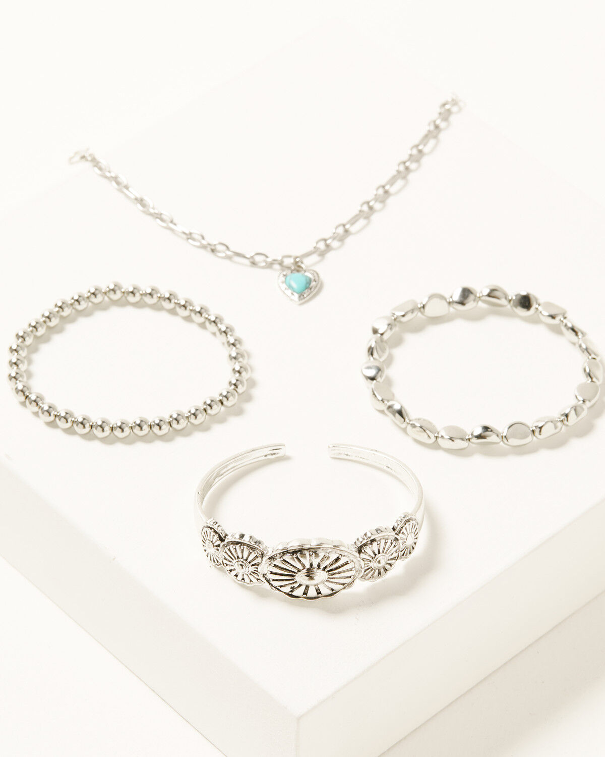 Image #1 - Shyanne Women's Western Cuff Mixed Media Bracelet Set - 4 Piece, Silver, hi-res