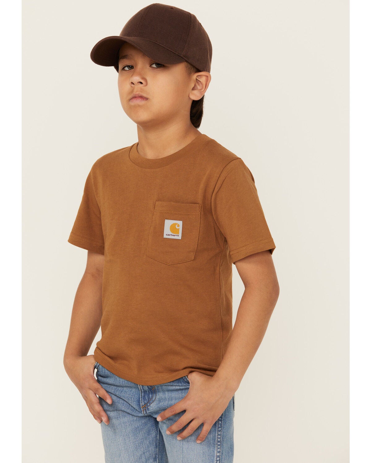 Image #2 - Carhartt Boys' Solid Short Sleeve Pocket T-Shirt, Brown, hi-res