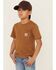 Image #2 - Carhartt Boys' Solid Short Sleeve Pocket T-Shirt, Brown, hi-res