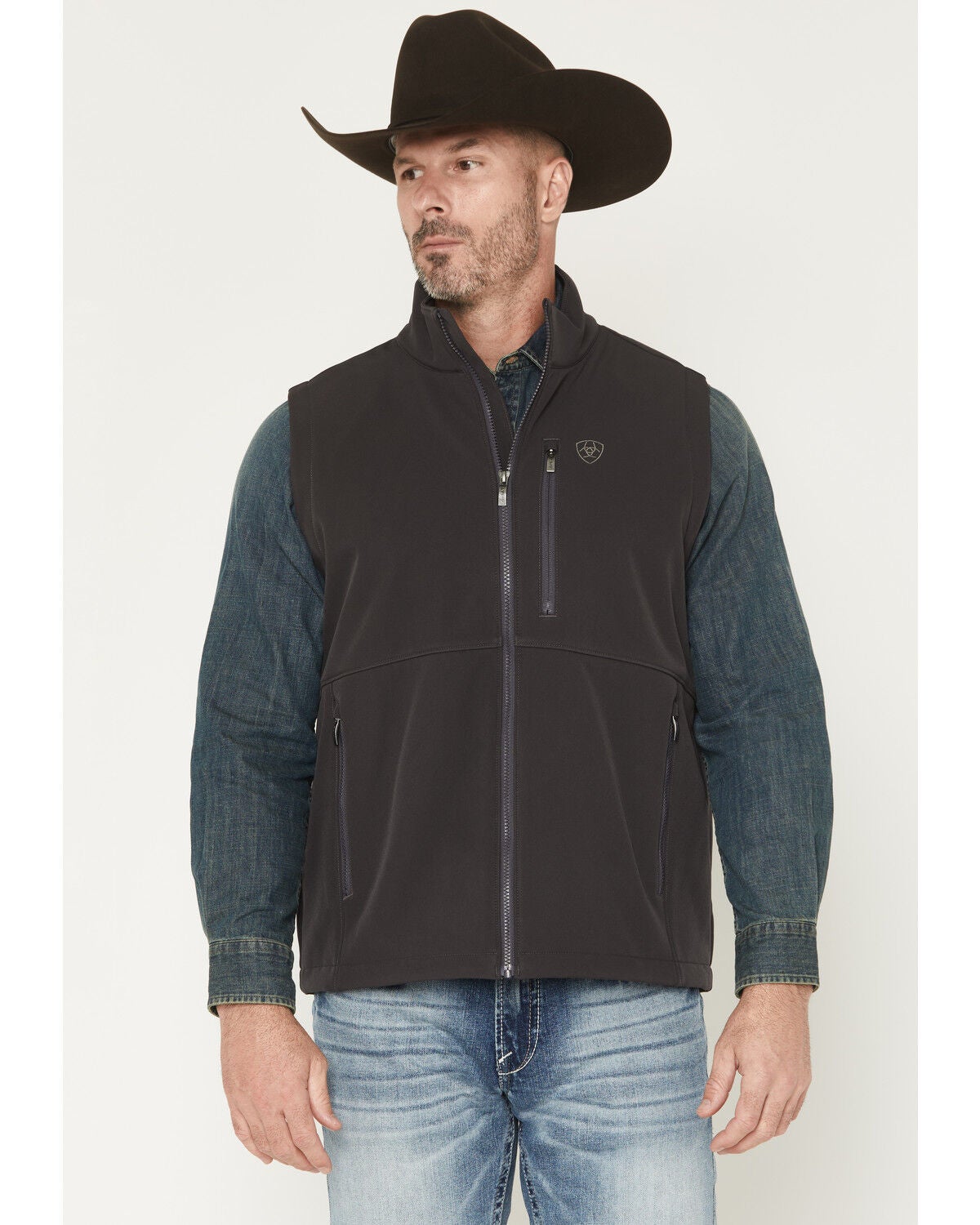 Ariat Men's Phantom Logo Concealed Carry Softshell Vest, Dark Grey, hi-res