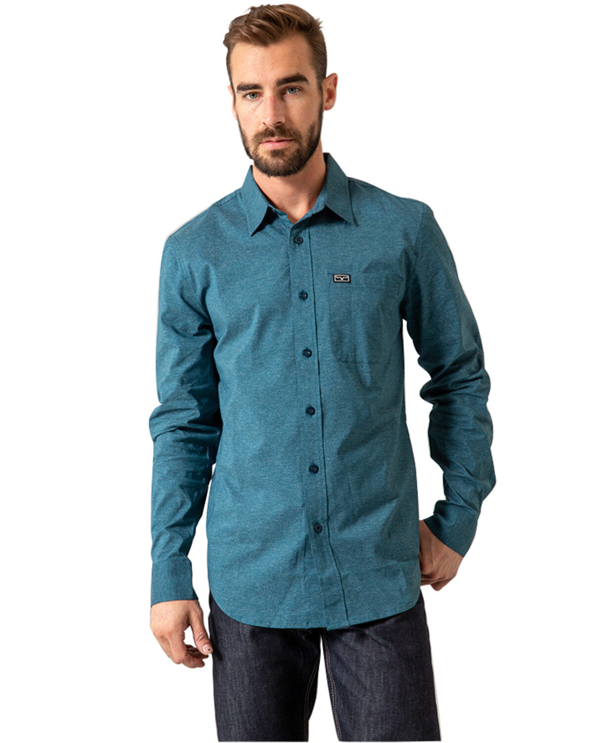 Image #1 - Kimes Ranch Men's Linville Long Sleeve Button Down Shirt, Heather Blue, hi-res