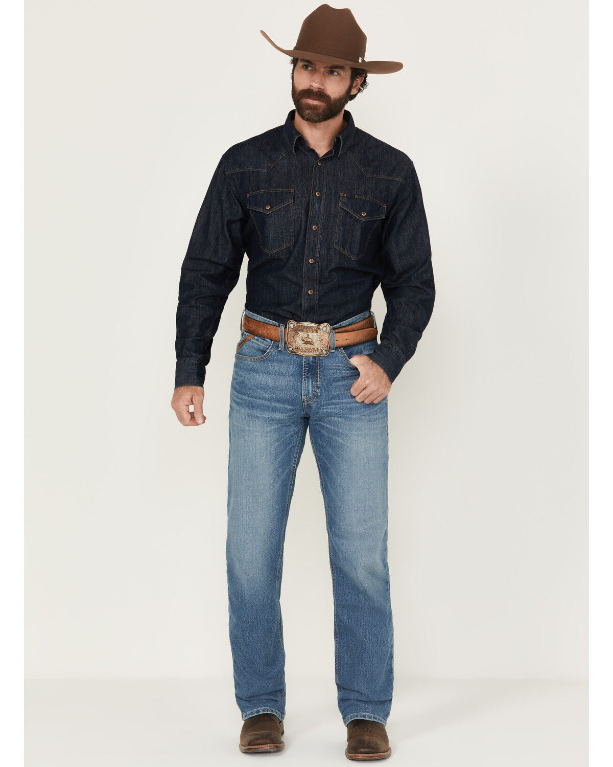 Image #1 - Ariat Men's M2 Prince Arcadia Medium Wash Relaxed Bootcut Stretch Denim Jeans, Medium Wash, hi-res