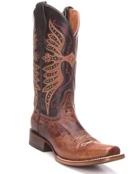Circle G Women's Brown Embroidery Western Boots - Square Toe, Black/brown, hi-res