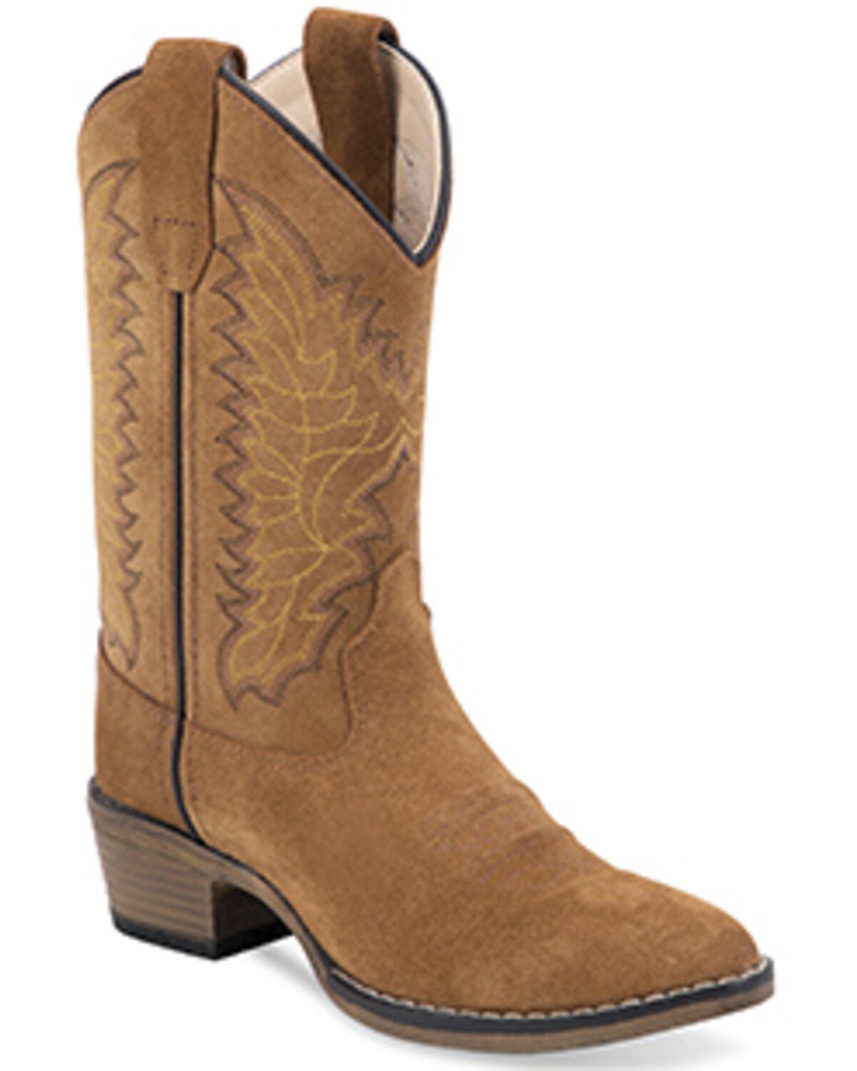Old West Girls' Suede Western Boots - Round Toe, Brown, hi-res