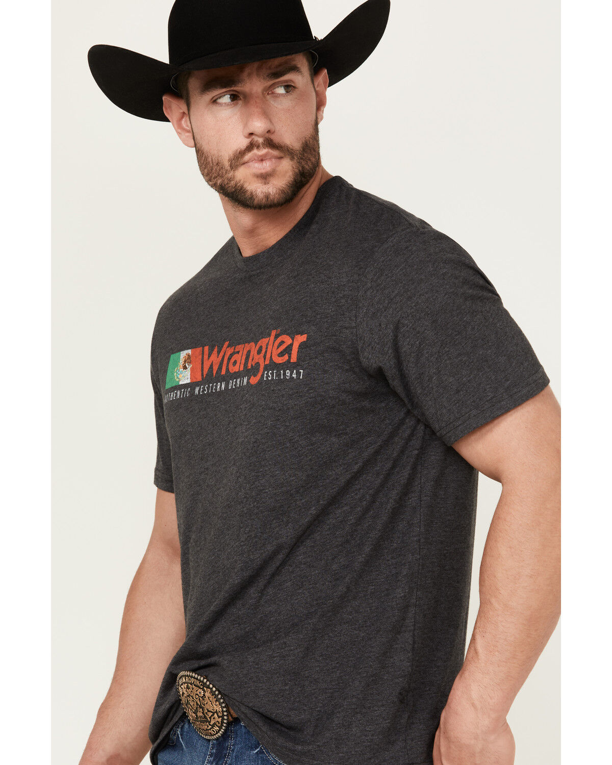 Image #2 - Wrangler Men's Mexico Flag Logo Short Sleeve Graphic Print T-Shirt, Charcoal, hi-res