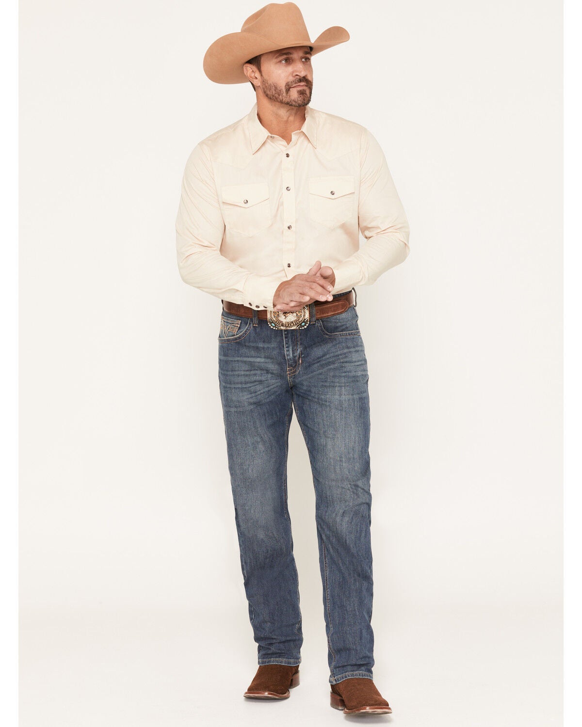 Image #1 - Rock & Roll Denim Men's Boot Barn Exclusive Alpha Medium Wash Relaxed Tapered Bootcut Reflex Stretch Denim Jeans, Medium Wash, hi-res