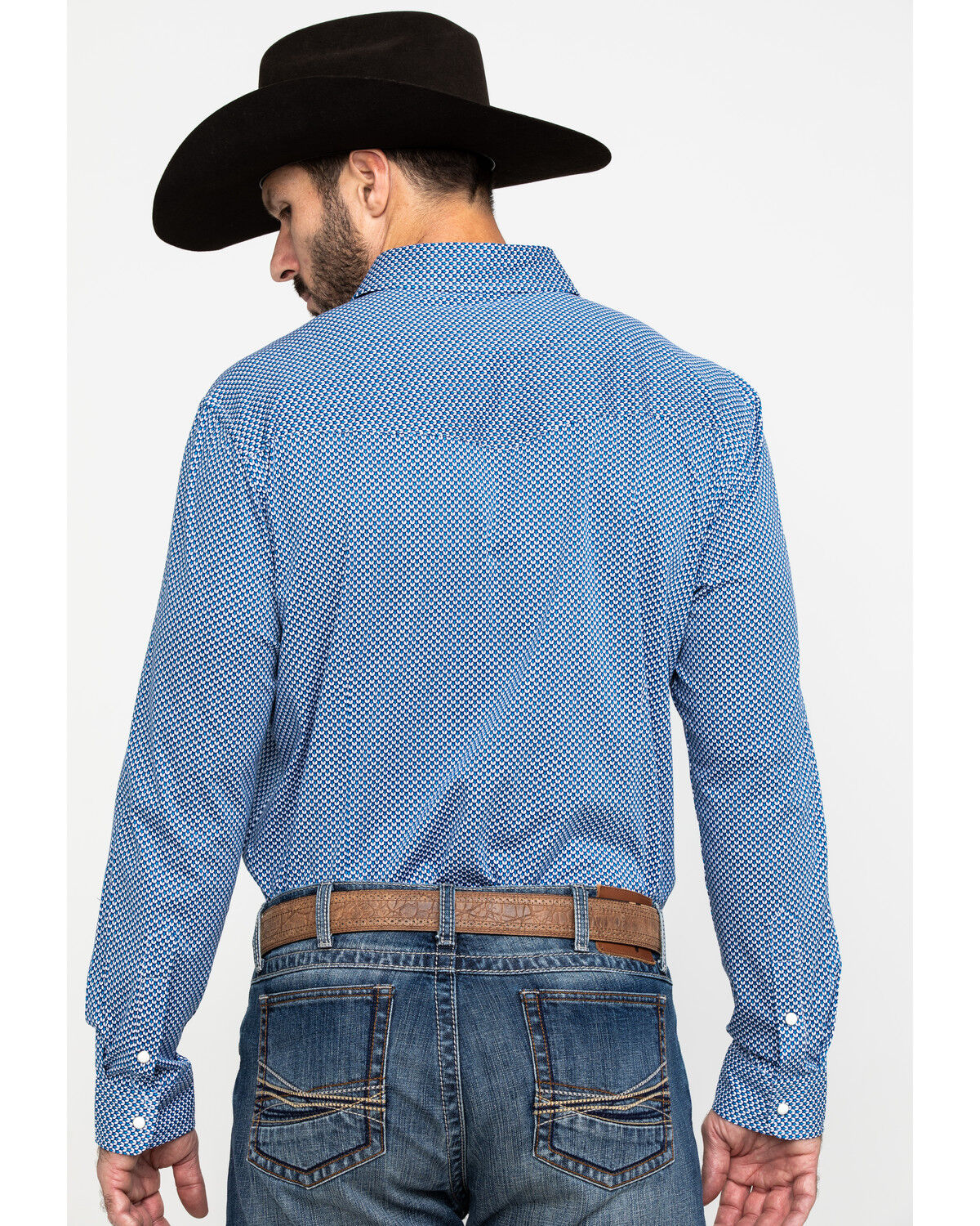 Image #2 - Scully Signature Soft Series Men's Geo Print Long Sleeve Western Shirt, Blue, hi-res