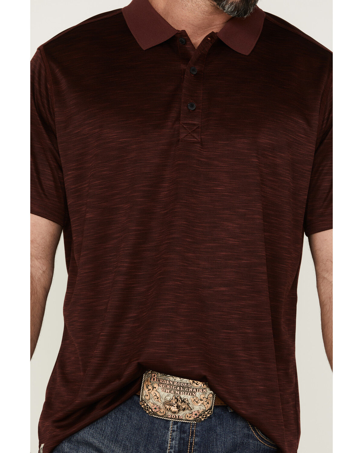 Image #3 - RANK 45® Men's Elite Stripe Performance Polo Shirt, Burgundy, hi-res