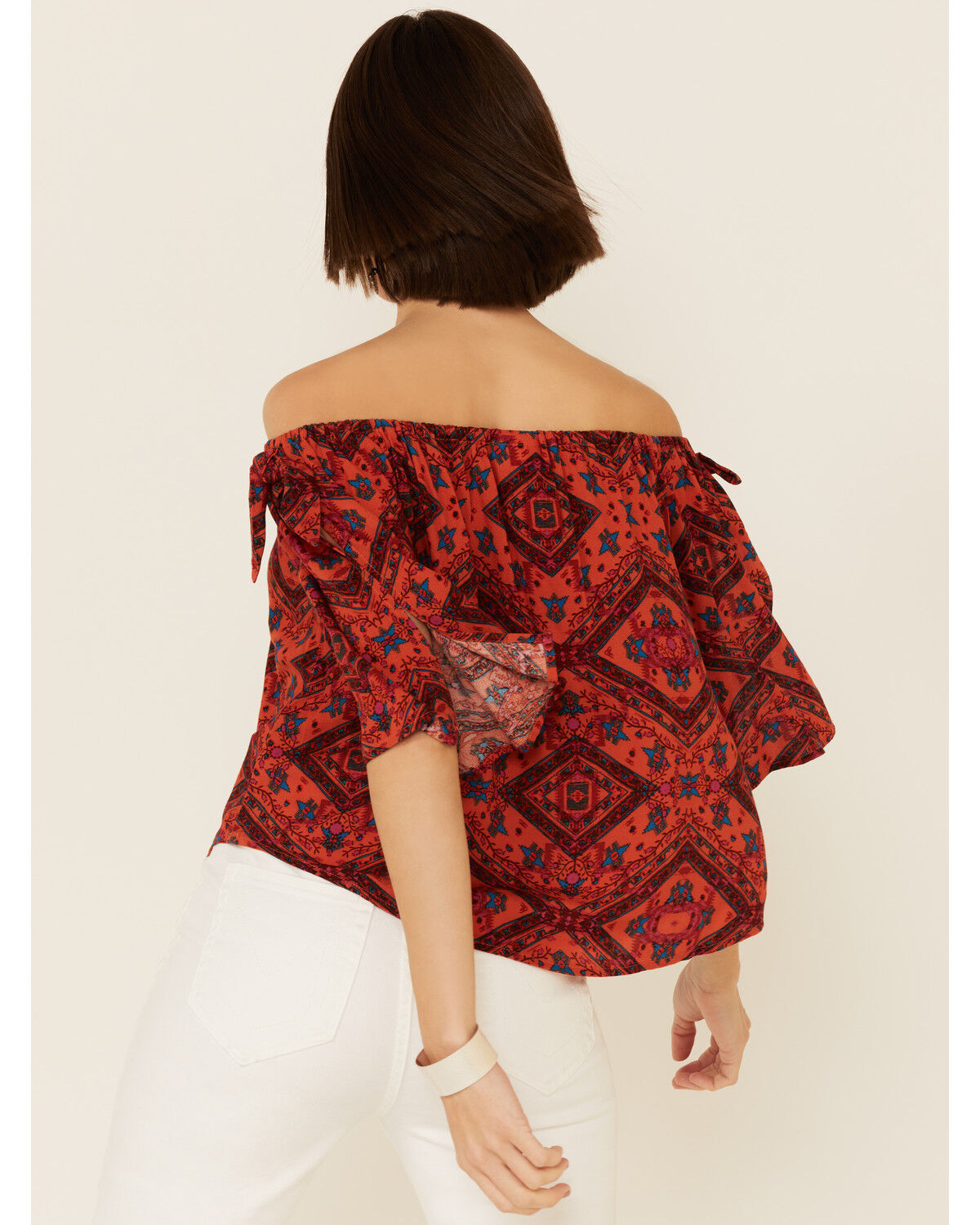 Image #5 - Shyanne Women's Chili Tile Print Tie Sleeve Off-Shoulder Top, Chilli, hi-res