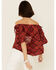 Shyanne Women's Chili Tile Print Tie Sleeve Off-Shoulder Top , Chilli, hi-res