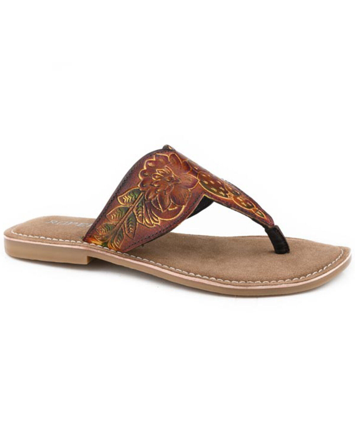 Image #1 - Roper Women's Juliet Tooled Sandals, Brown, hi-res