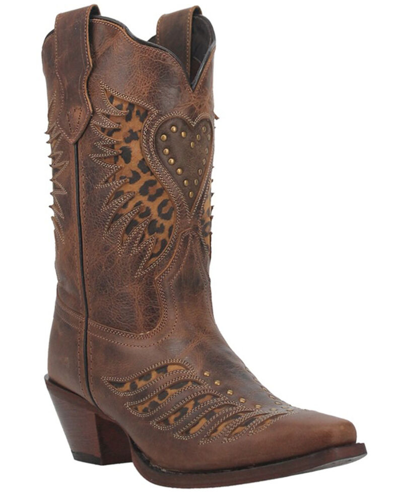 Laredo Women's Stella Leopard Print Inlay Studded Western Boot - Snip Toe, Brown, hi-res