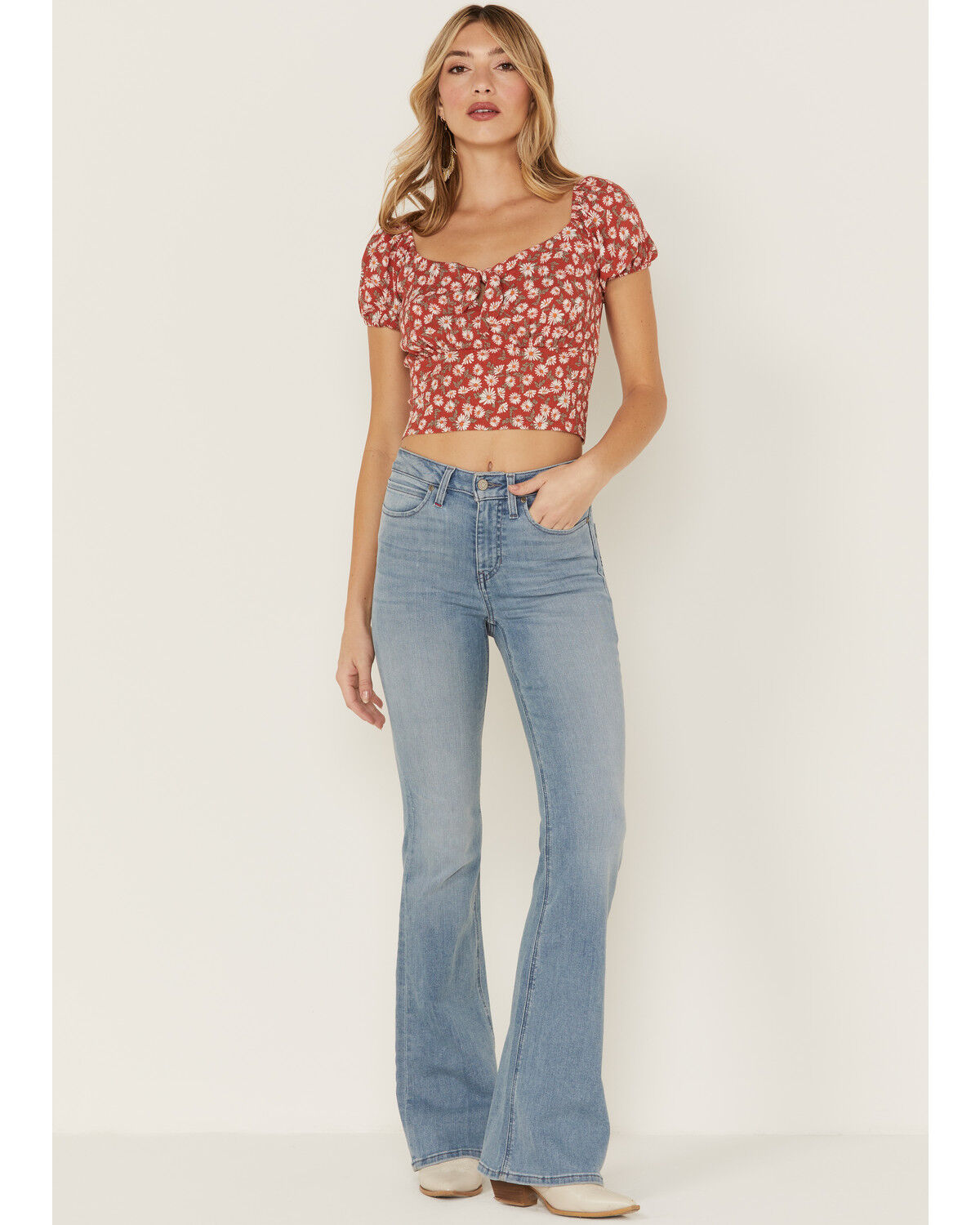 Image #4 - Idyllwind Women's Bay Cove Floral Crop Peasant Top, Brick Red, hi-res
