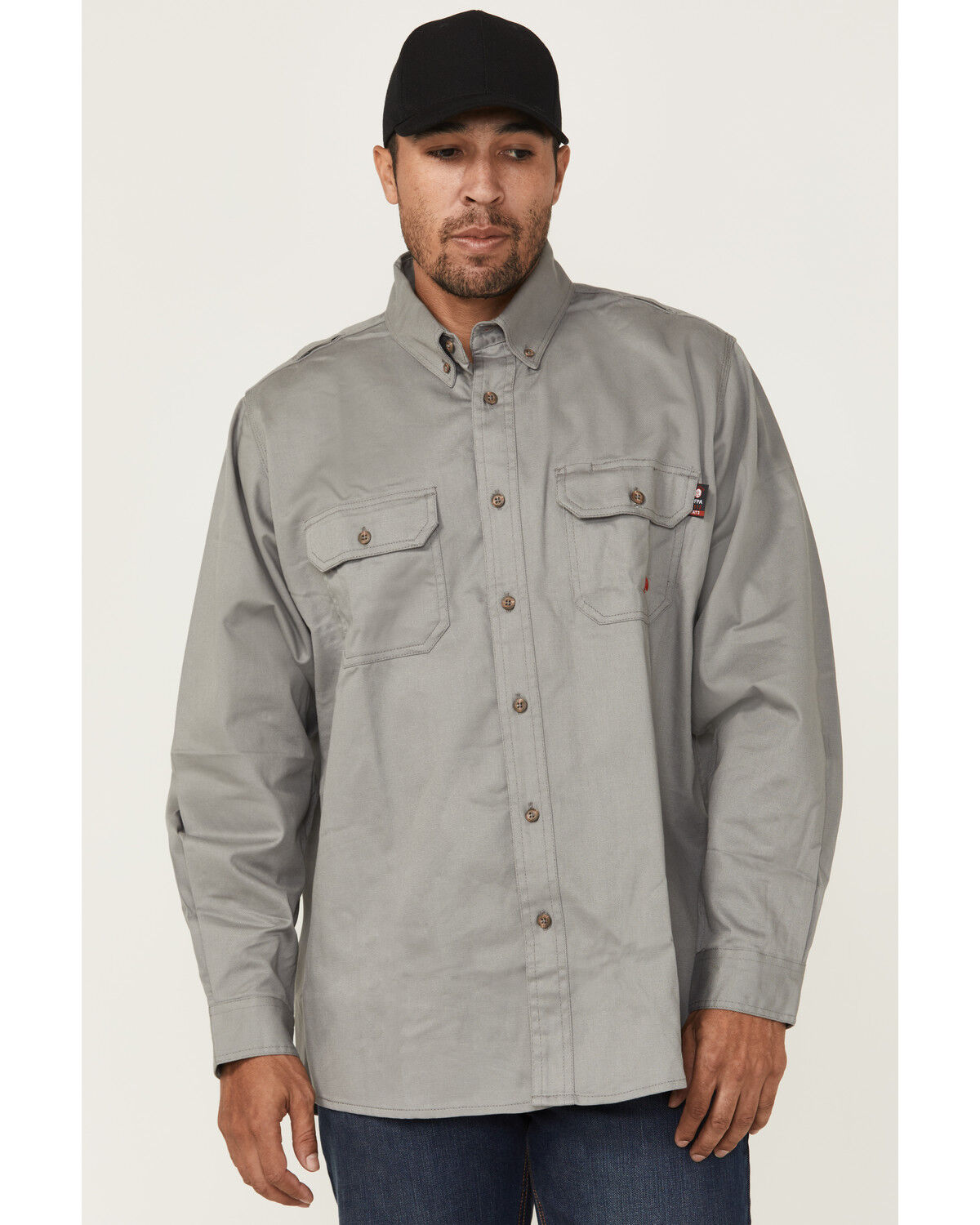 Image #1 - Forge Workwear Men's FR Solid Long Sleeve Button-Down Work Shirt, Light Grey, hi-res