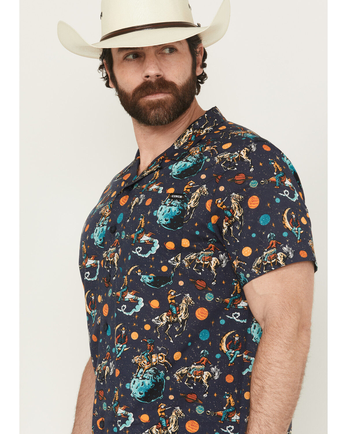 Image #2 - Cinch Men's Camp Space Cowboy Short Sleeve Button-Down Western Shirt, Navy, hi-res