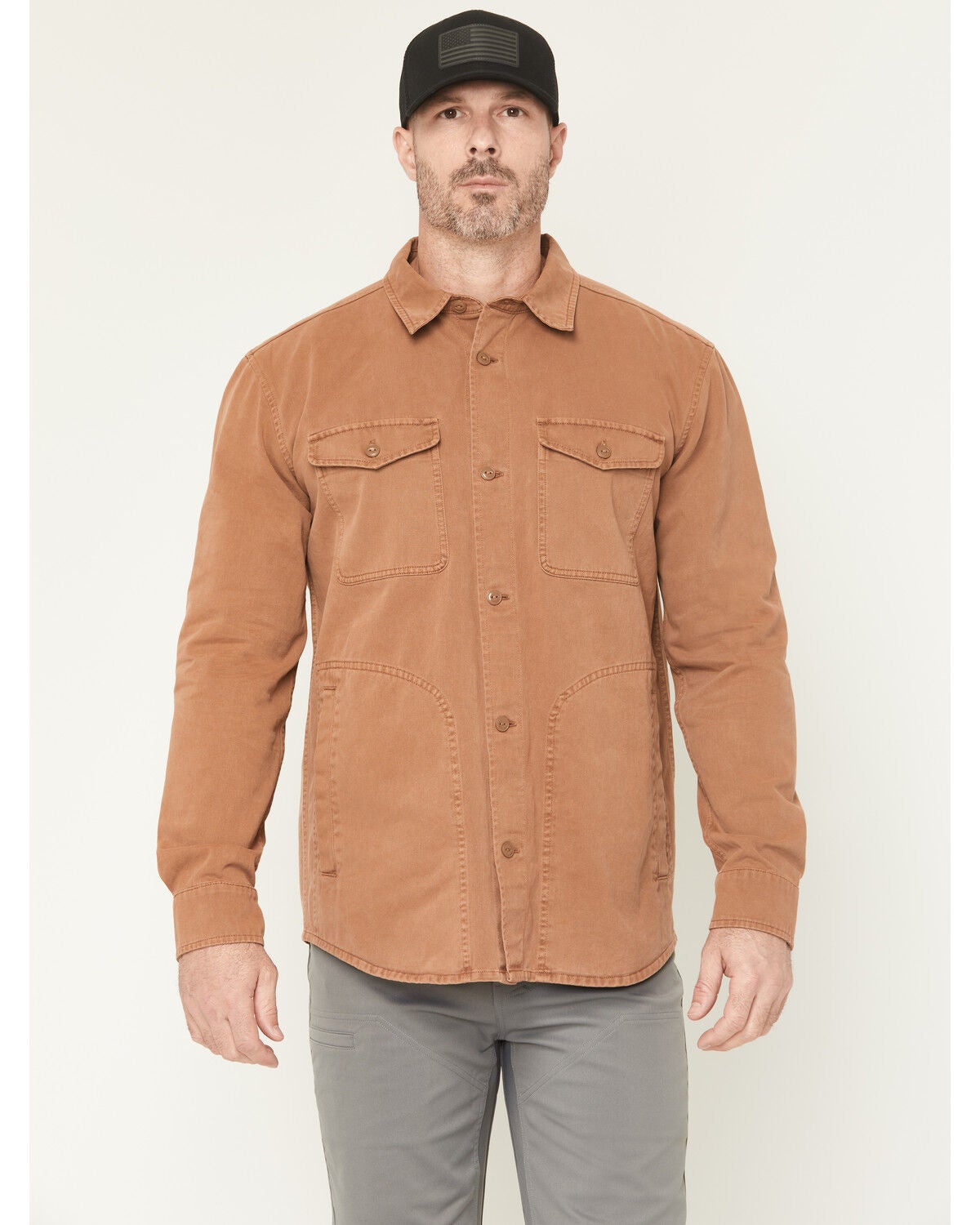 Hawx Men's Sal Twill Solid Button-Down Work Shirt Jacket, Rust Copper, hi-res