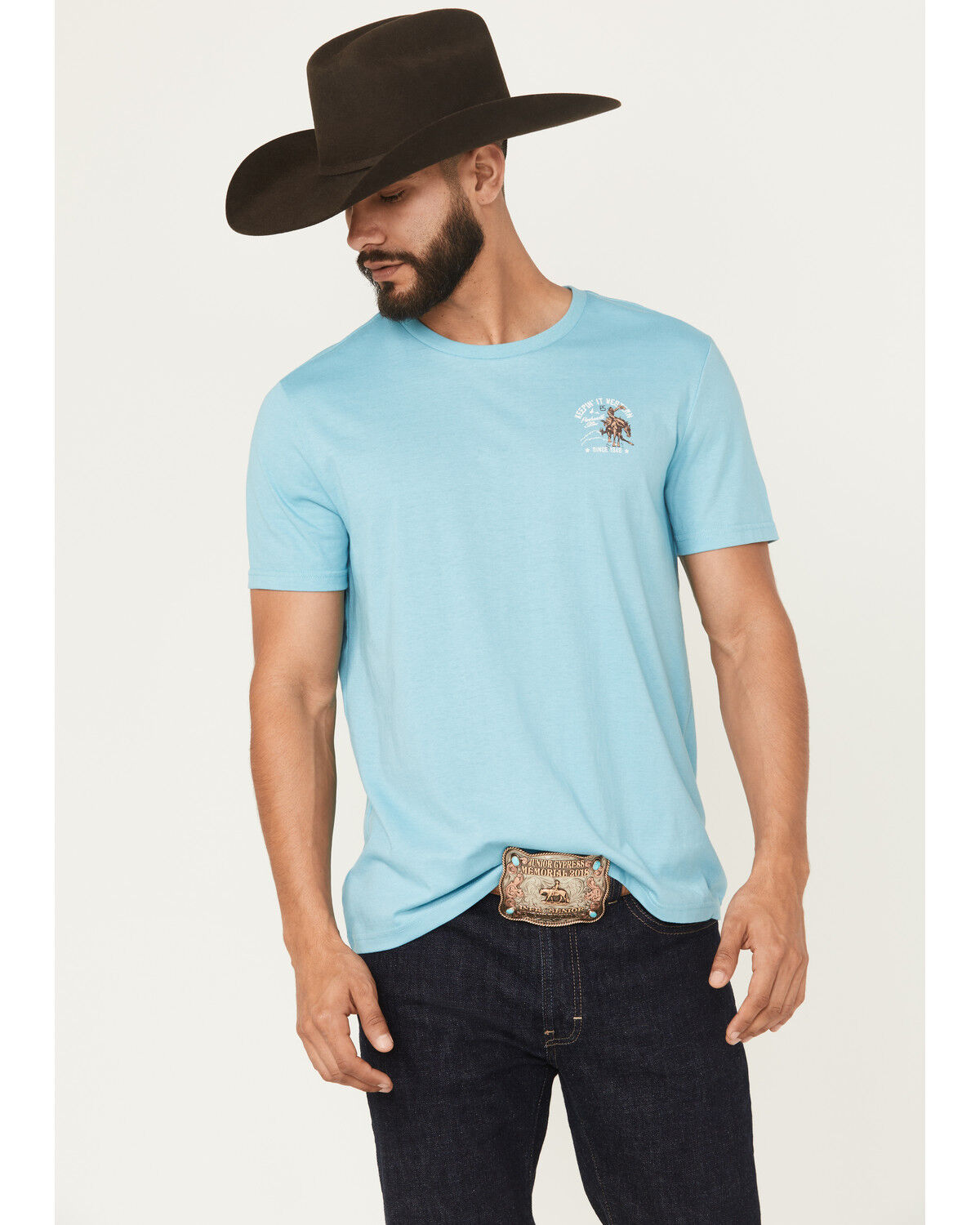 Image #2 - Panhandle Slim Men's Keepin' It Western Short Sleeve Graphic T-Shirt, Turquoise, hi-res