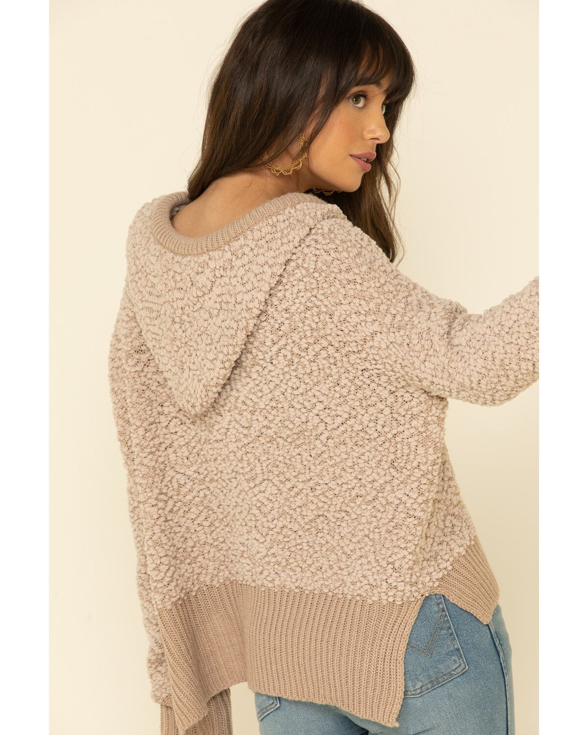Pol Women's Popcorn Chenille Hooded Sweater