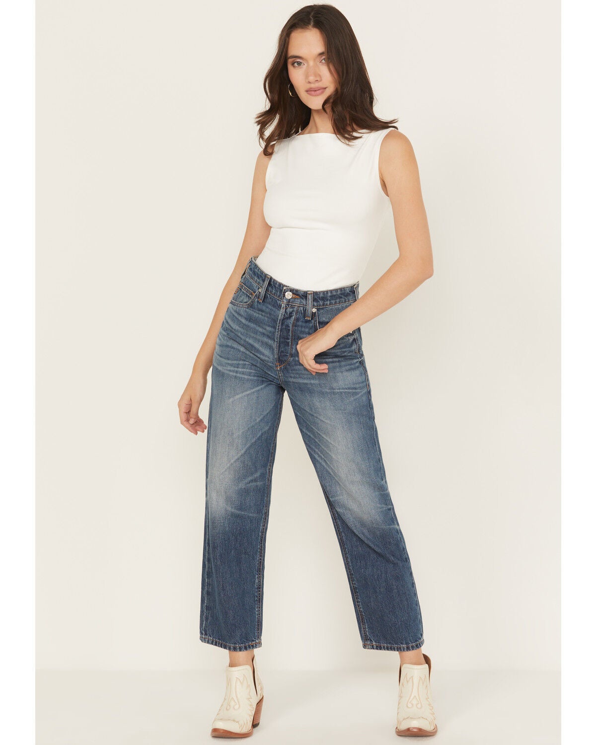 Ariat Women's Dark Wash Ultra High Rise Tomboy Relaxed Straight Denim Jeans, Dark Wash, hi-res