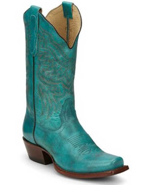 Image #1 - Cowgirl Posh Women's Turquoise Jessy Cowhide Leather Western Fashion Boot - Snip Toe, , hi-res