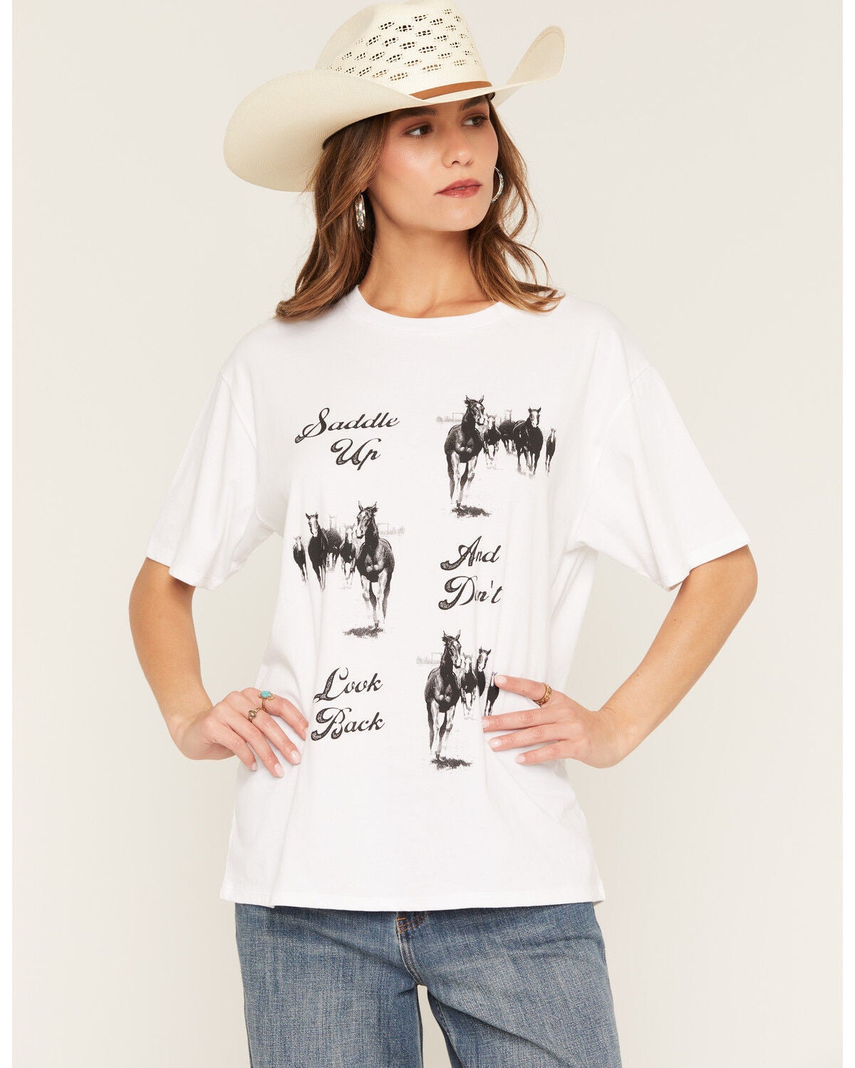 Image #1 - White Crow Women's Saddle Up Short Sleeve Graphic Tee, White, hi-res