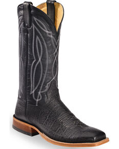Tony Lama Men's Flat Black Cow Foot Cowboy Boots - Square Toe, Black, hi-res