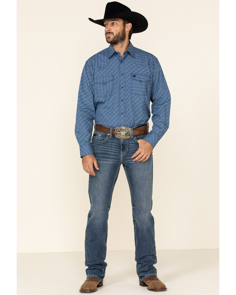 Cinch Men's Blue Small Geo Print Snap Long Sleeve Western Shirt , Blue, hi-res