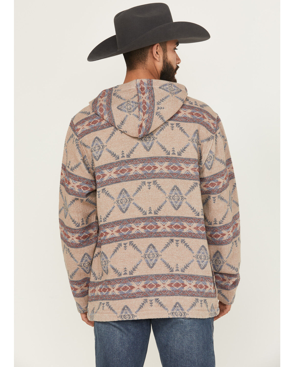 Image #4 - Wrangler Men's Southwestern Print 1/4 Zip Hooded Pullover, Taupe, hi-res