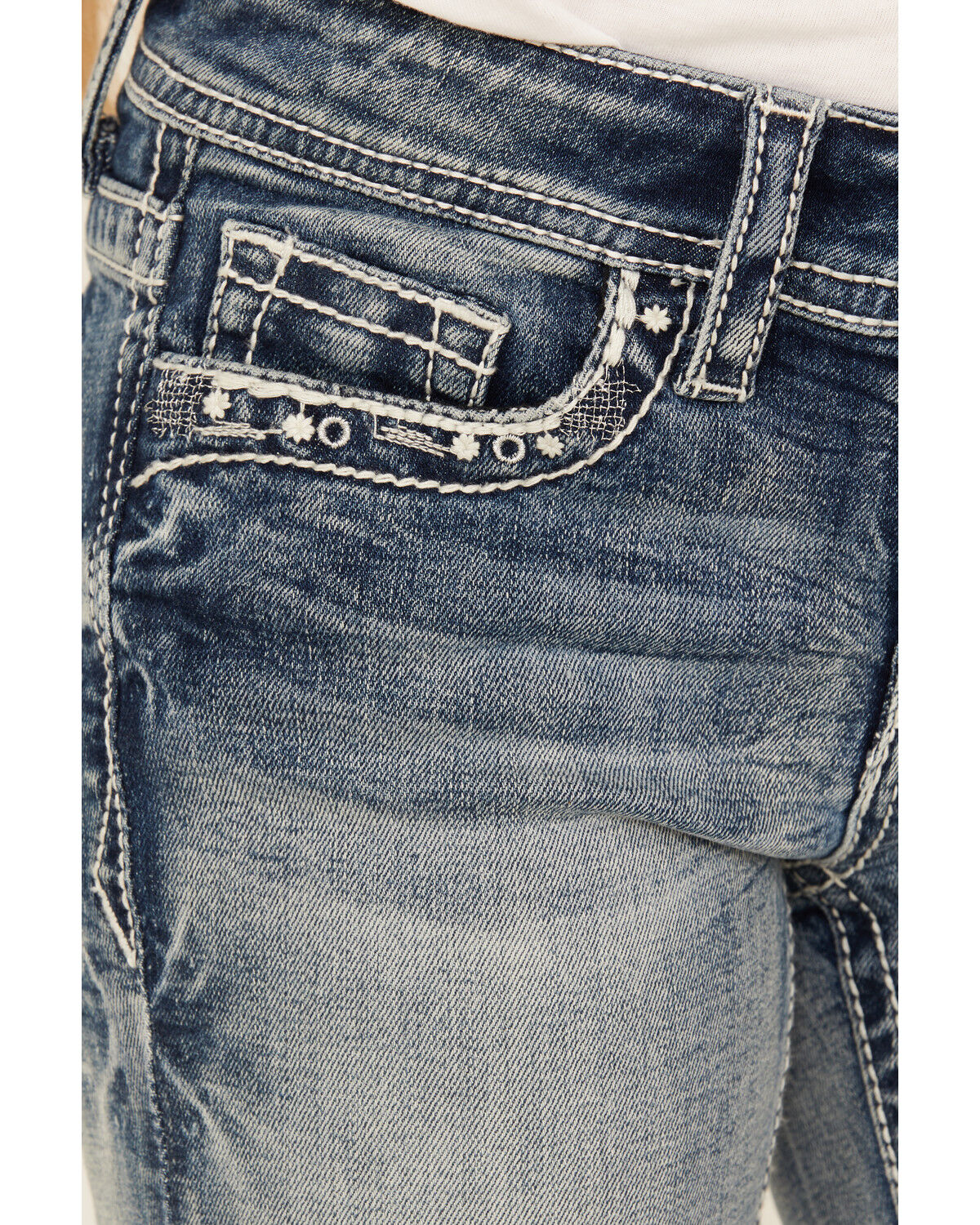 Image #4 - Grace In LA Girls' Medium Wash Floral Embroidered Bootcut Stretch Denim Jeans, Blue, hi-res