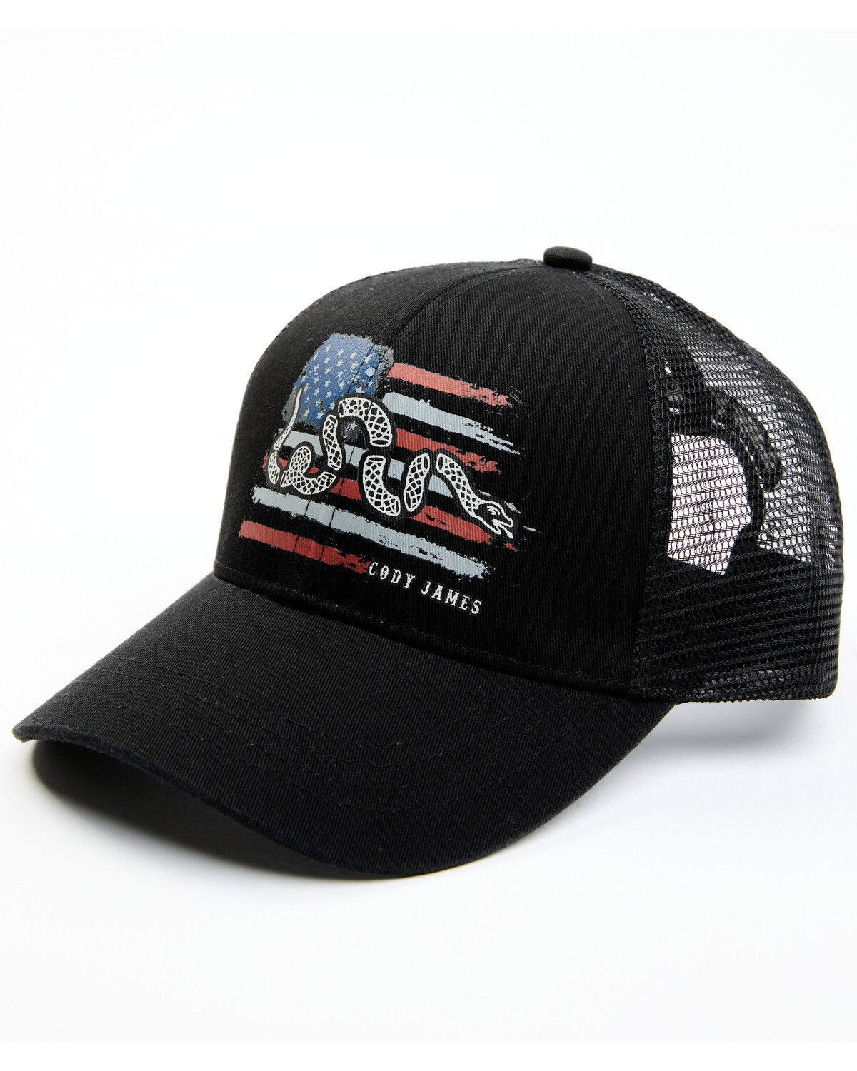 Cody James Men's Distressed Snake Flag Ball Cap, Black, hi-res